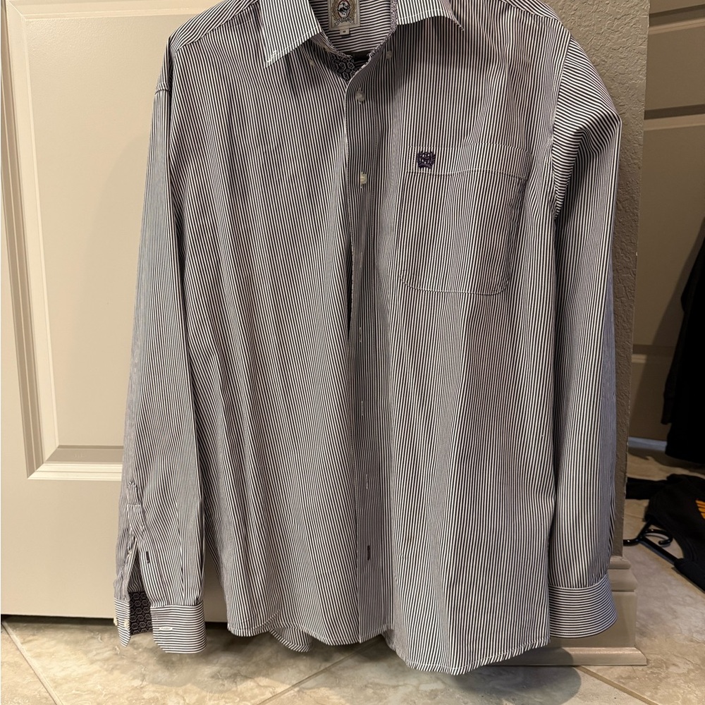 Cinch purple White Striped Casual Button-Down Shirt